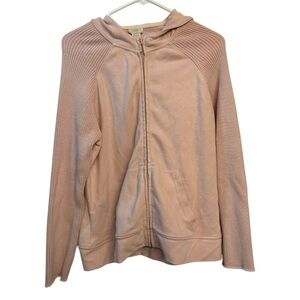 J. Jill M Textured Knit Zip Up Hoodie Sweater Cardigan Pink  Green